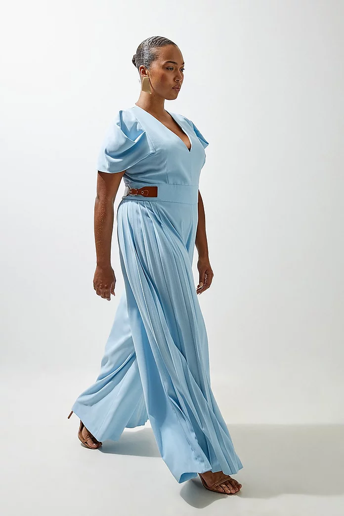 Plus Size Soft Tailored Crepe Tab Detail Pleated Jumpsuit Plus Size Soft Tailored Crepe Tab Detail Pleated Jumpsuit